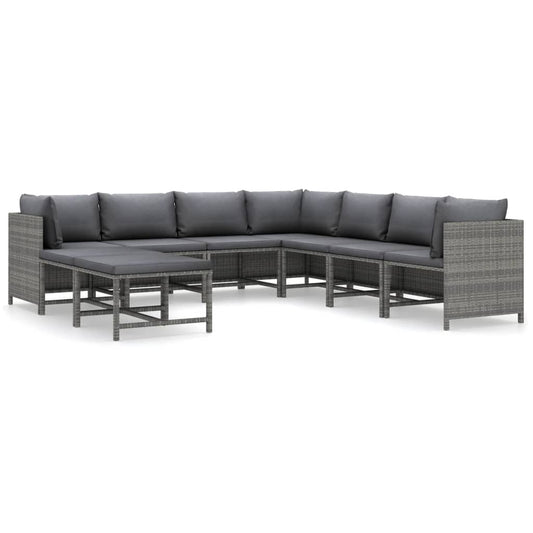 Garden Lounge Set Grey PE Rattan 9 Piece Set Modular