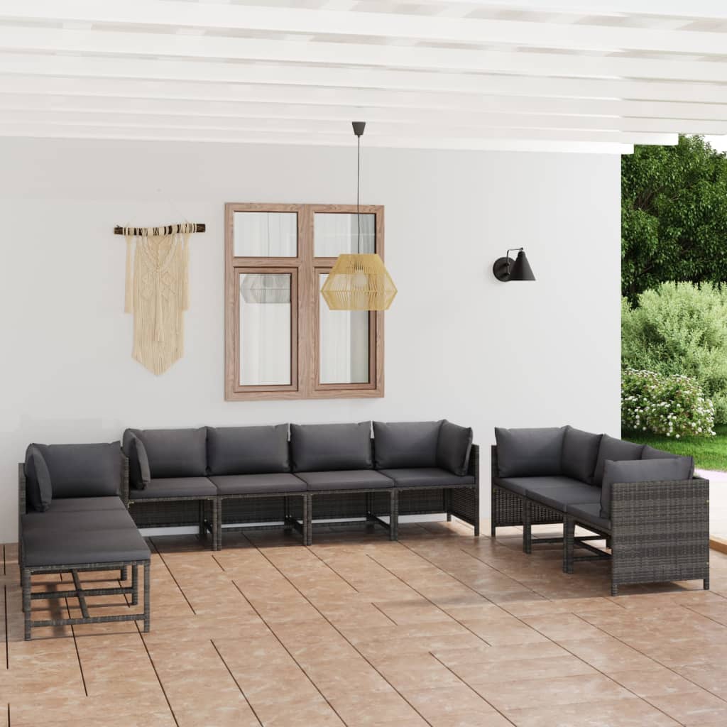 Garden Lounge Set Grey, Anthracite PE (polyethylene) rattan
