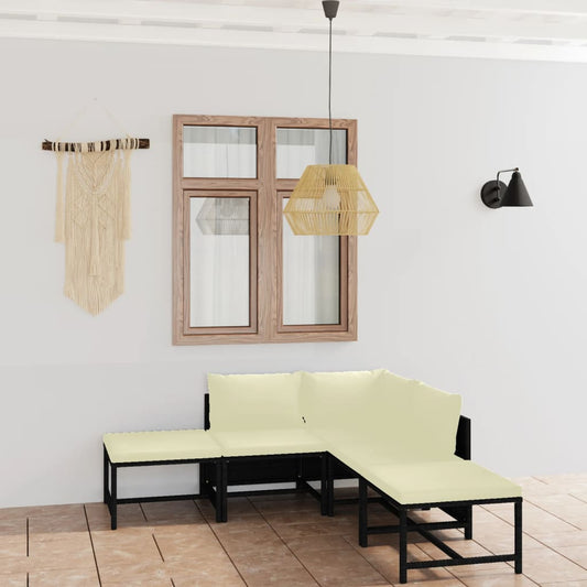 Outdoor Lounge Set Black and Cream White