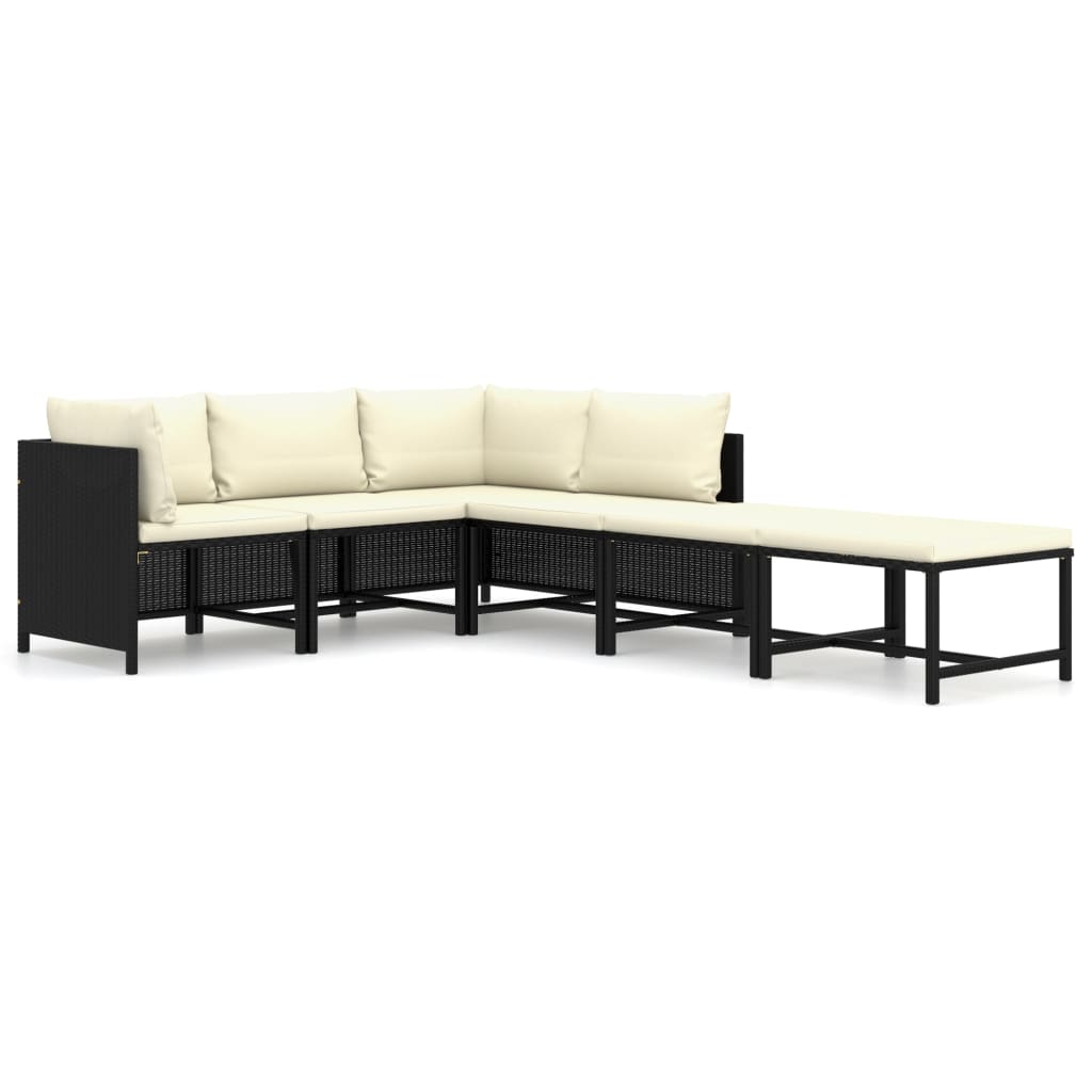 Garden Lounge Set Black PE rattan 6 Piece Set Light Weight