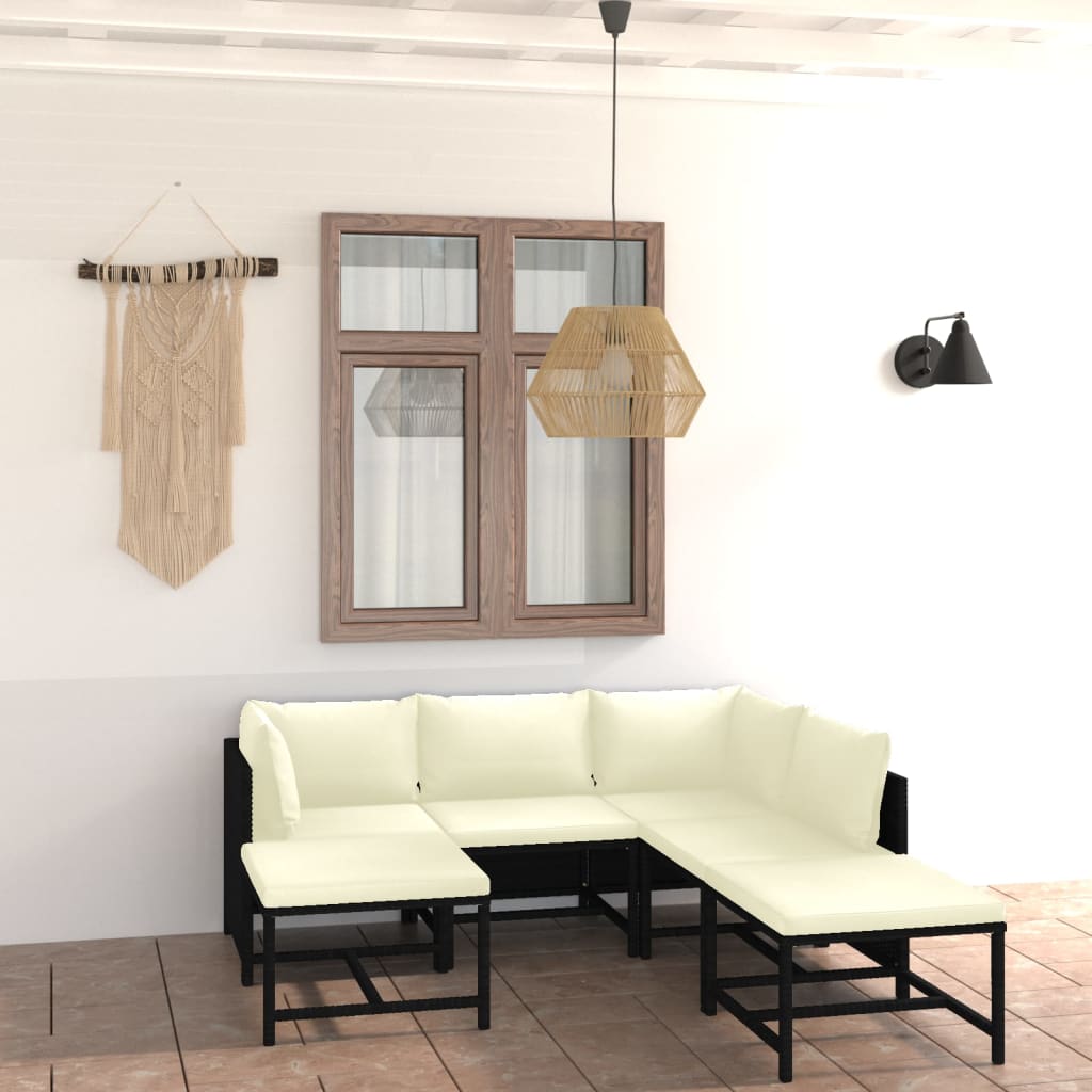 Garden Lounge Set Black, Cream White