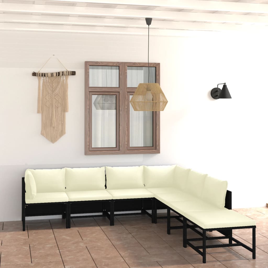 Garden Lounge Set Black frame with cream white cushions