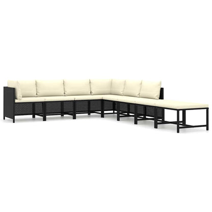 Garden Lounge Set Black PE Rattan, Powder-Coated Steel, Polyester
