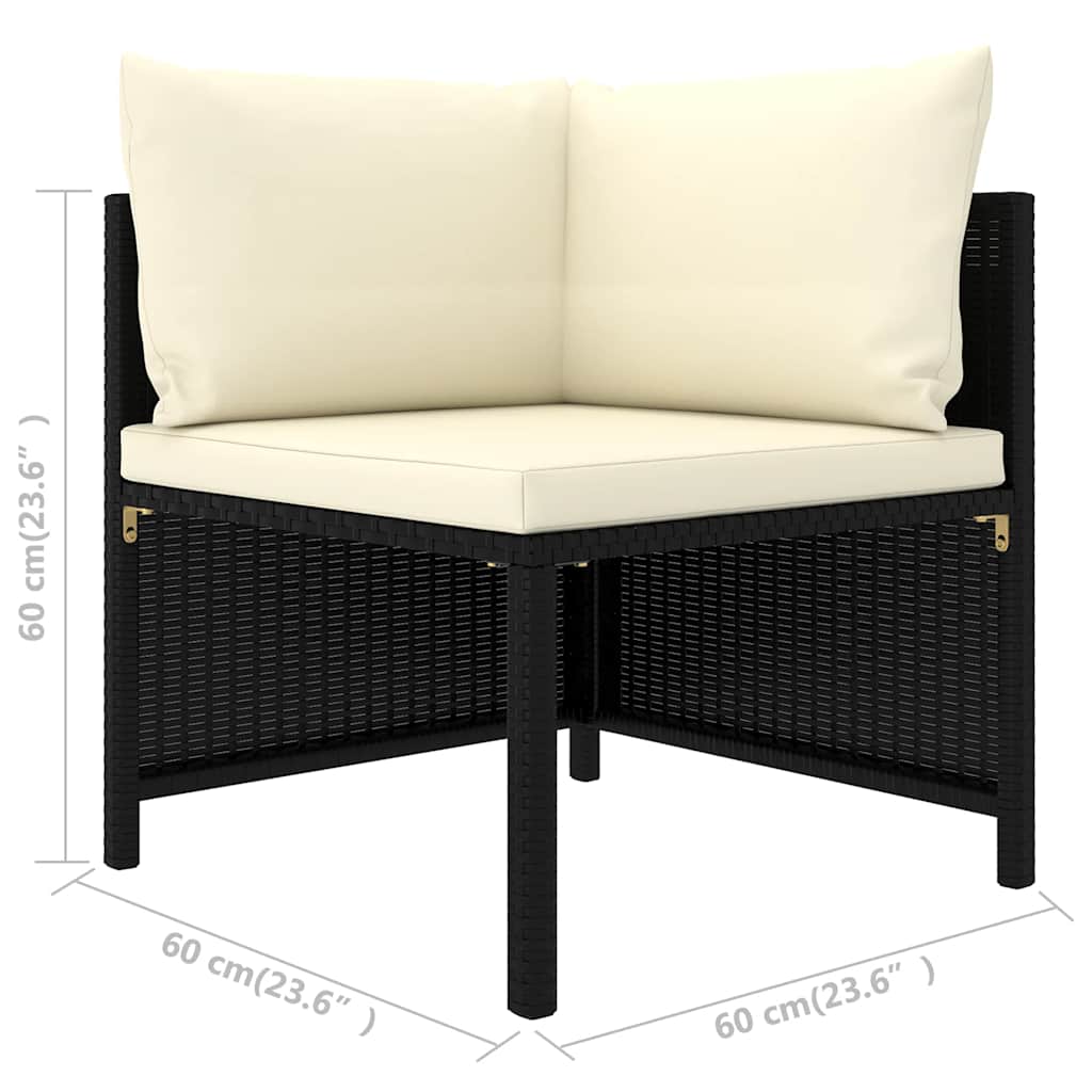 Garden Lounge Set Black PE Rattan, Powder-Coated Steel, Polyester