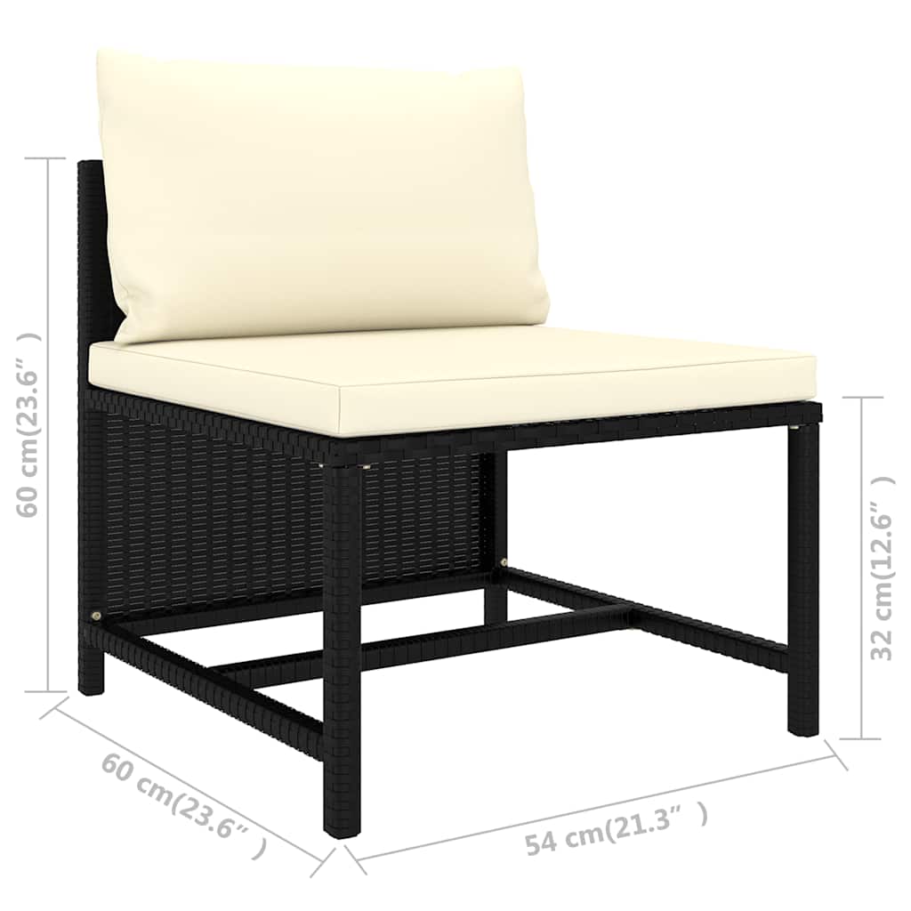 Garden Lounge Set Black PE Rattan, Powder-Coated Steel, Polyester