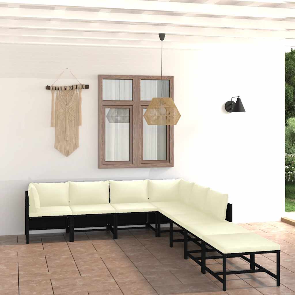 Garden Lounge Set Black PE Rattan, Powder-Coated Steel, Polyester