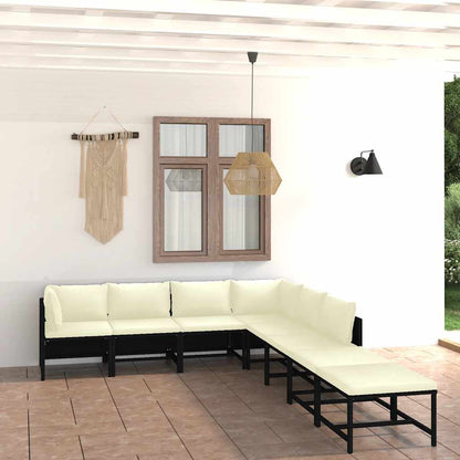 Garden Lounge Set Black PE Rattan, Powder-Coated Steel, Polyester