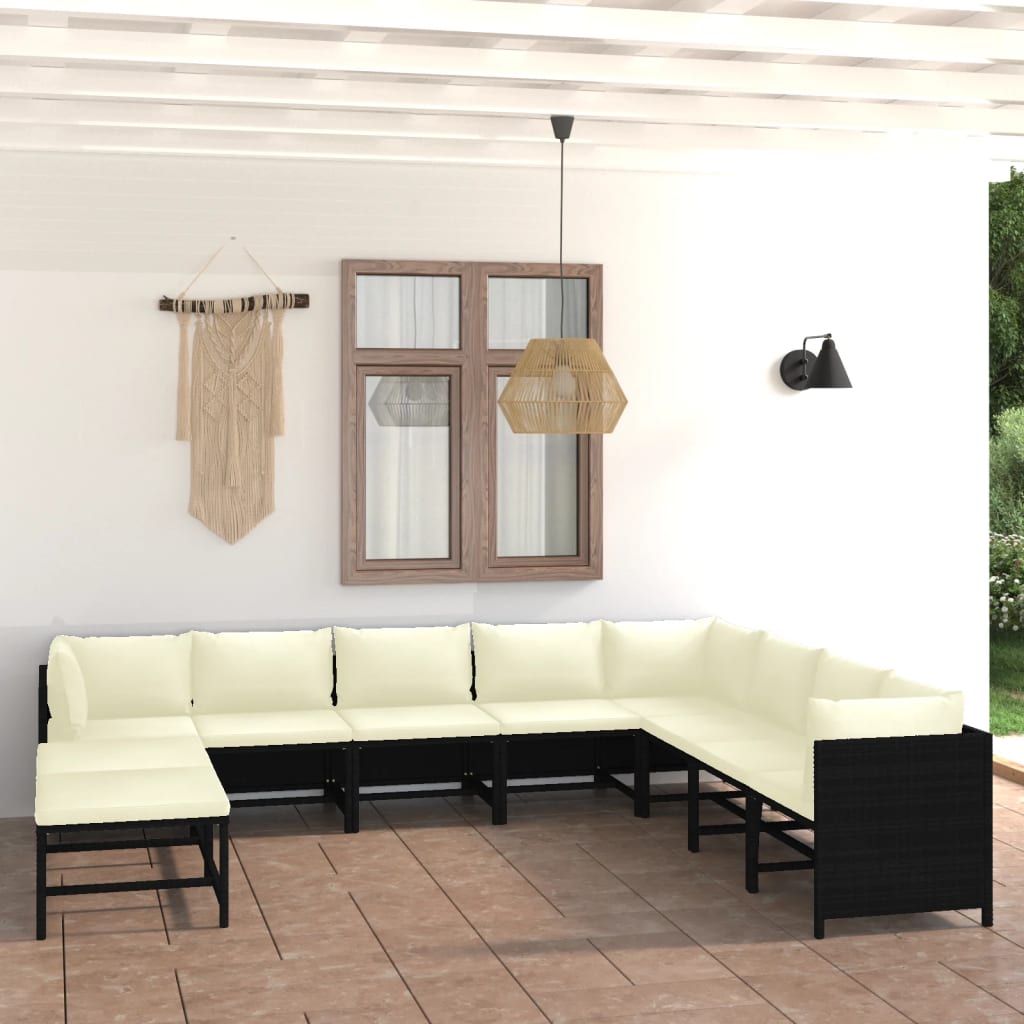 Garden Lounge Set Black/Cream White