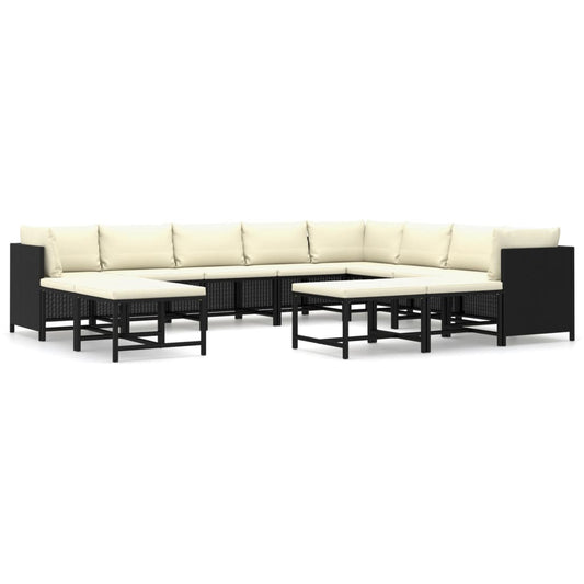 Garden Lounge Set Black and Cream White