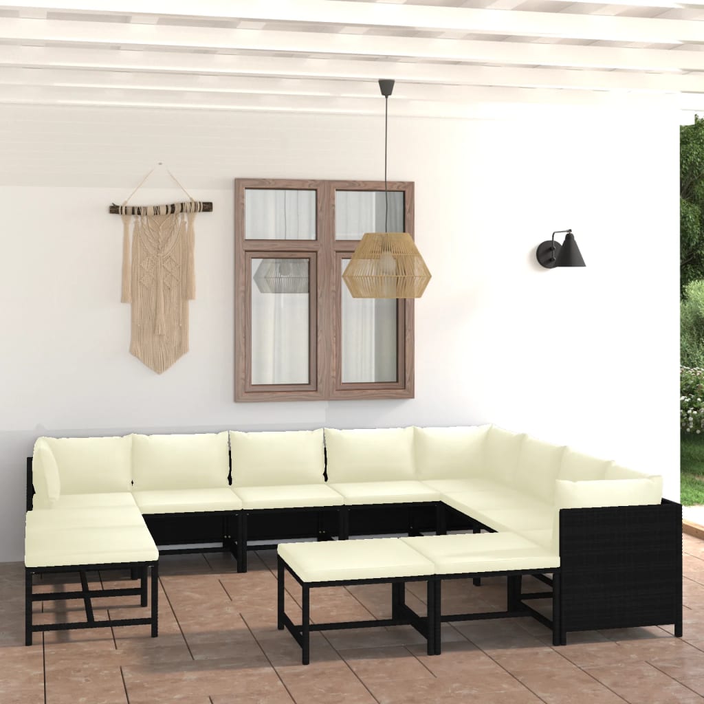 Garden Lounge Set Black and Cream White