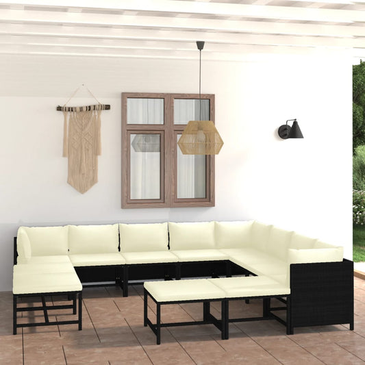 Garden Lounge Set Black and Cream White
