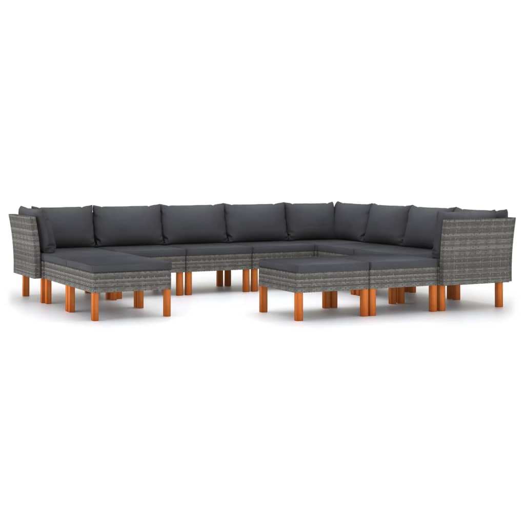 Garden Lounge Set Grey PE Rattan 12-Piece Set Removable Covers
