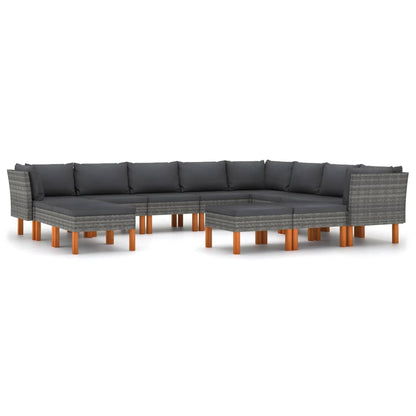 Garden Lounge Set Grey PE Rattan 12-Piece Set Removable Covers