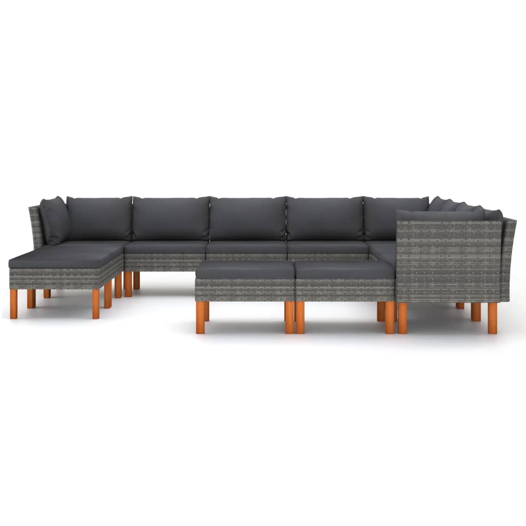 Garden Lounge Set Grey PE Rattan 12-Piece Set Removable Covers