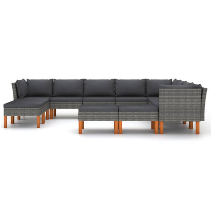 Garden Lounge Set Grey PE Rattan 12-Piece Set Removable Covers
