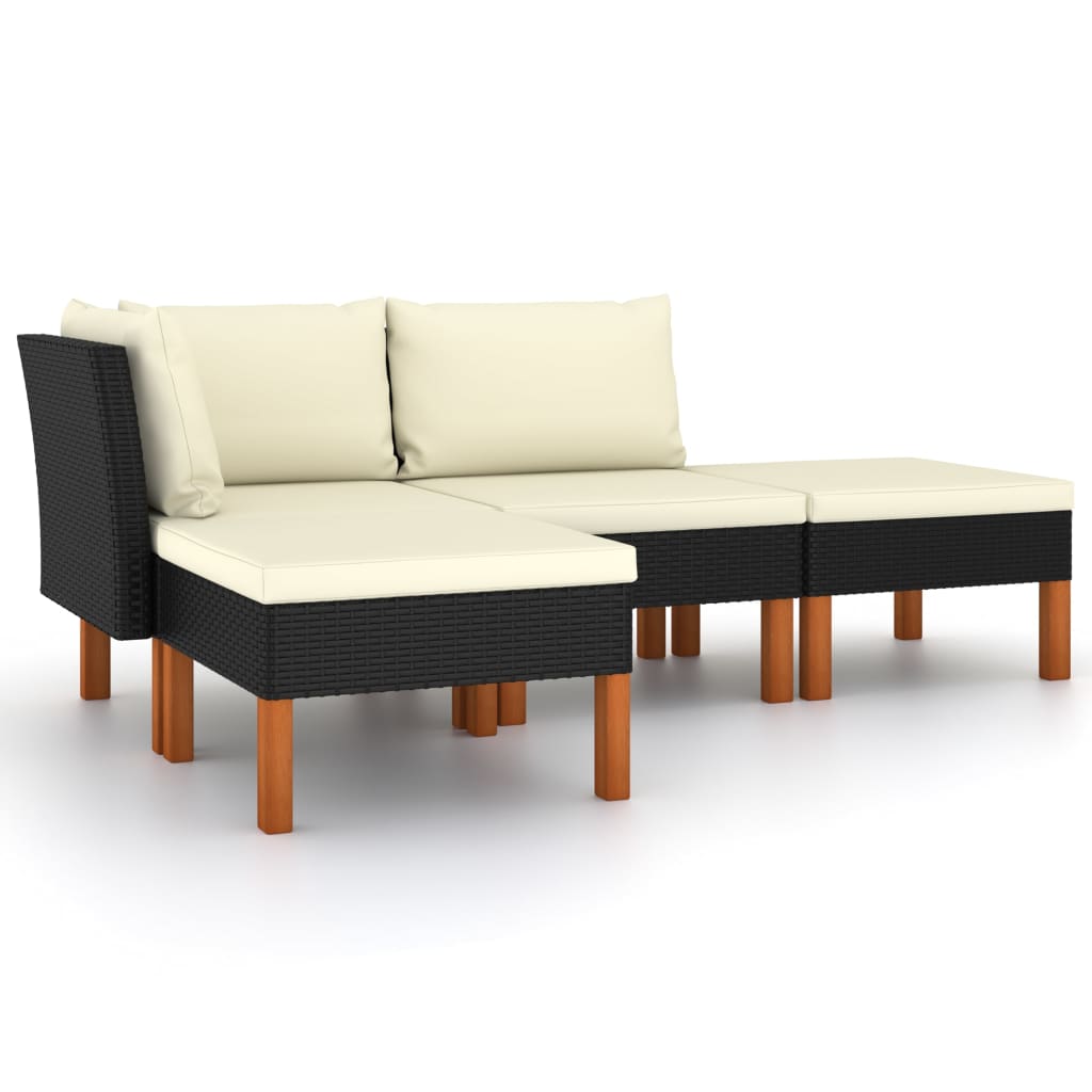 Garden Lounge Set Black PE Rattan Large Lightweight