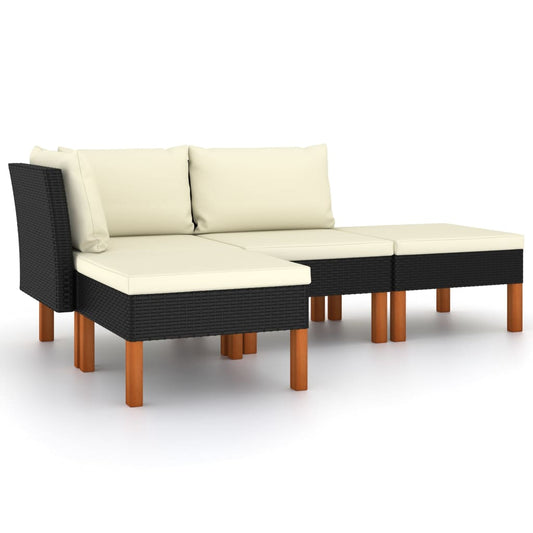 Garden Lounge Set Black PE Rattan Large Lightweight