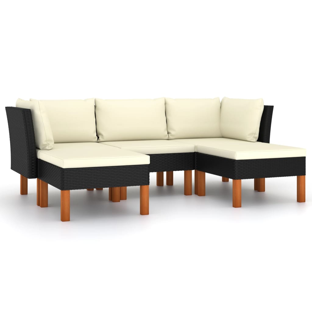 Garden Lounge Set Black PE Rattan Medium Removable Covers