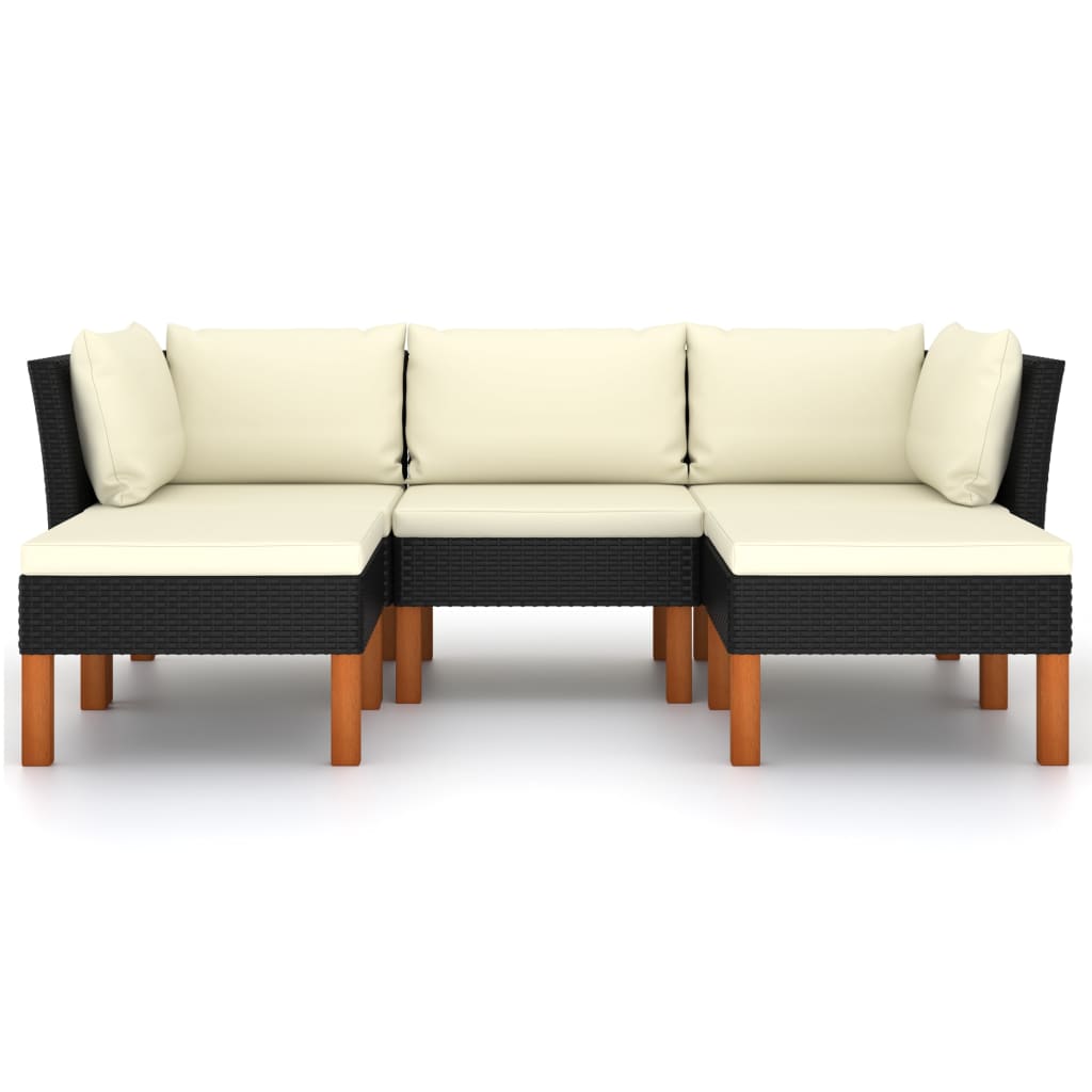 Garden Lounge Set Black PE Rattan Medium Removable Covers