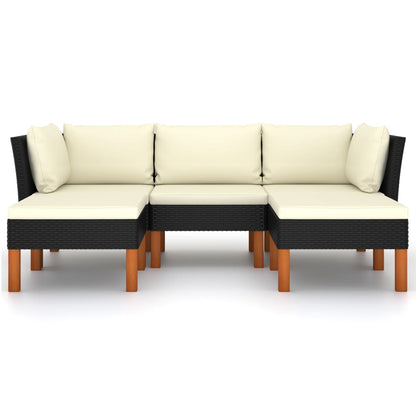Garden Lounge Set Black PE Rattan Medium Removable Covers