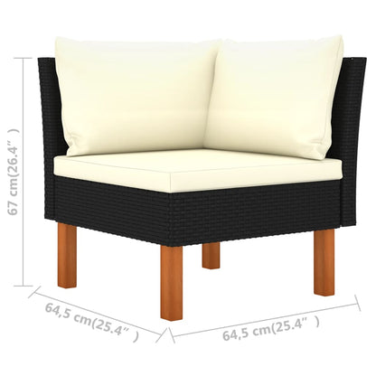 Garden Lounge Set Black PE Rattan Medium Removable Covers