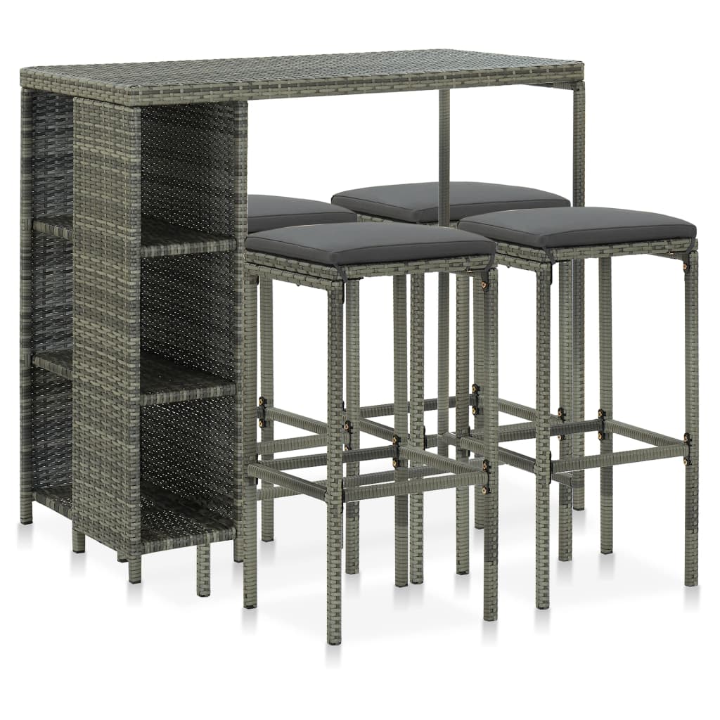 Garden Bar Set Grey Poly Rattan, Powder-Coated Steel Large