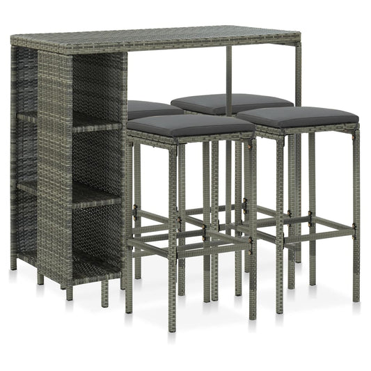 Garden Bar Set Grey Poly Rattan, Powder-Coated Steel Large