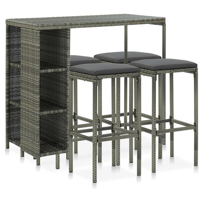 Garden Bar Set Grey Poly Rattan, Powder-Coated Steel Large