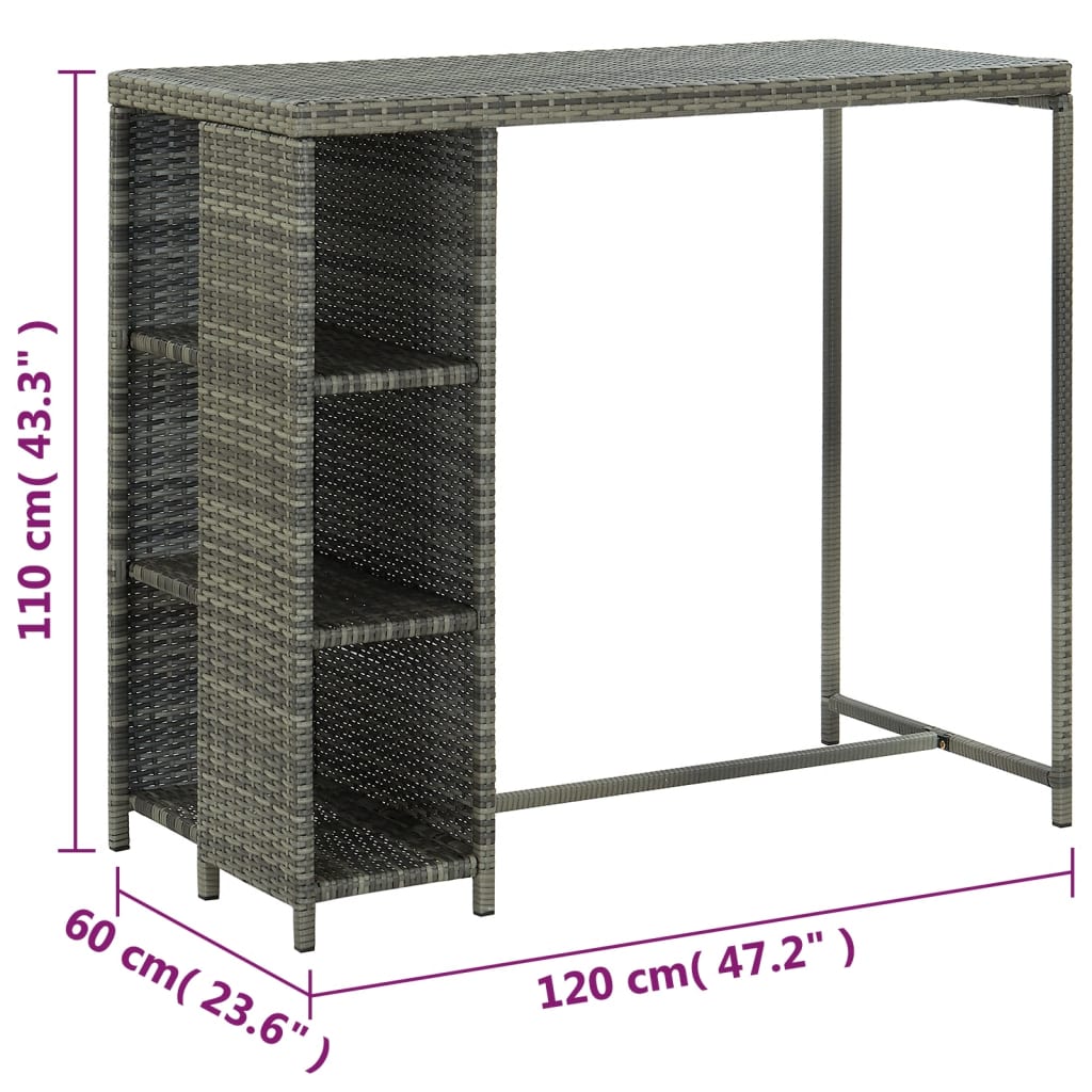 Garden Bar Set Grey Poly Rattan, Powder-Coated Steel Large