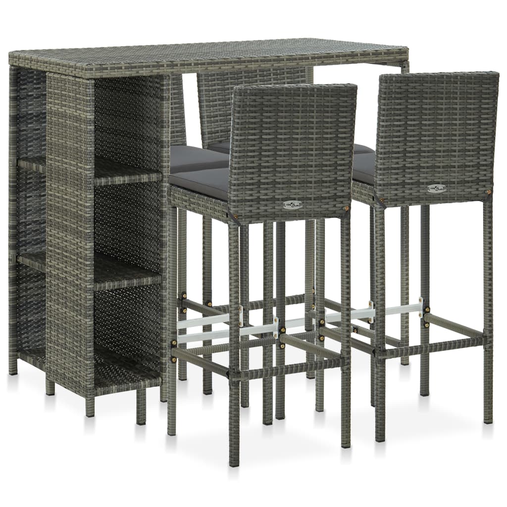 Garden Bar Set Grey Poly rattan 5 Piece Set Removable Covers