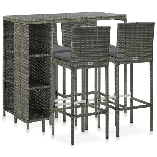 Garden Bar Set Grey Poly rattan 5 Piece Set Removable Covers