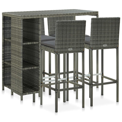 Garden Bar Set Grey Poly rattan 5 Piece Set Removable Covers