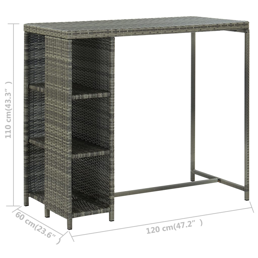 Garden Bar Set Grey Poly rattan 5 Piece Set Removable Covers