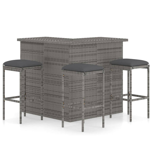 Garden Bar Set Grey Poly rattan, powder-coated steel, 100% polyester