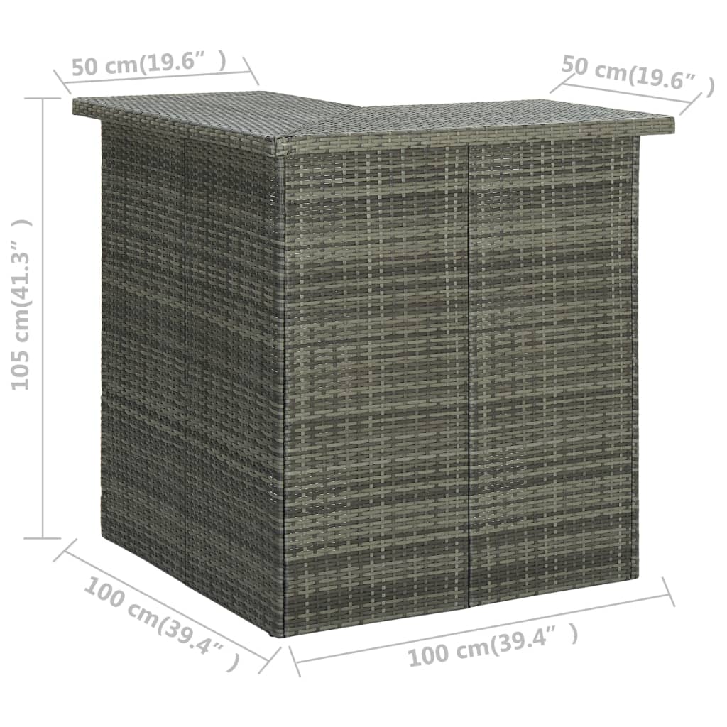 Garden Bar Set Grey Poly rattan, powder-coated steel, 100% polyester