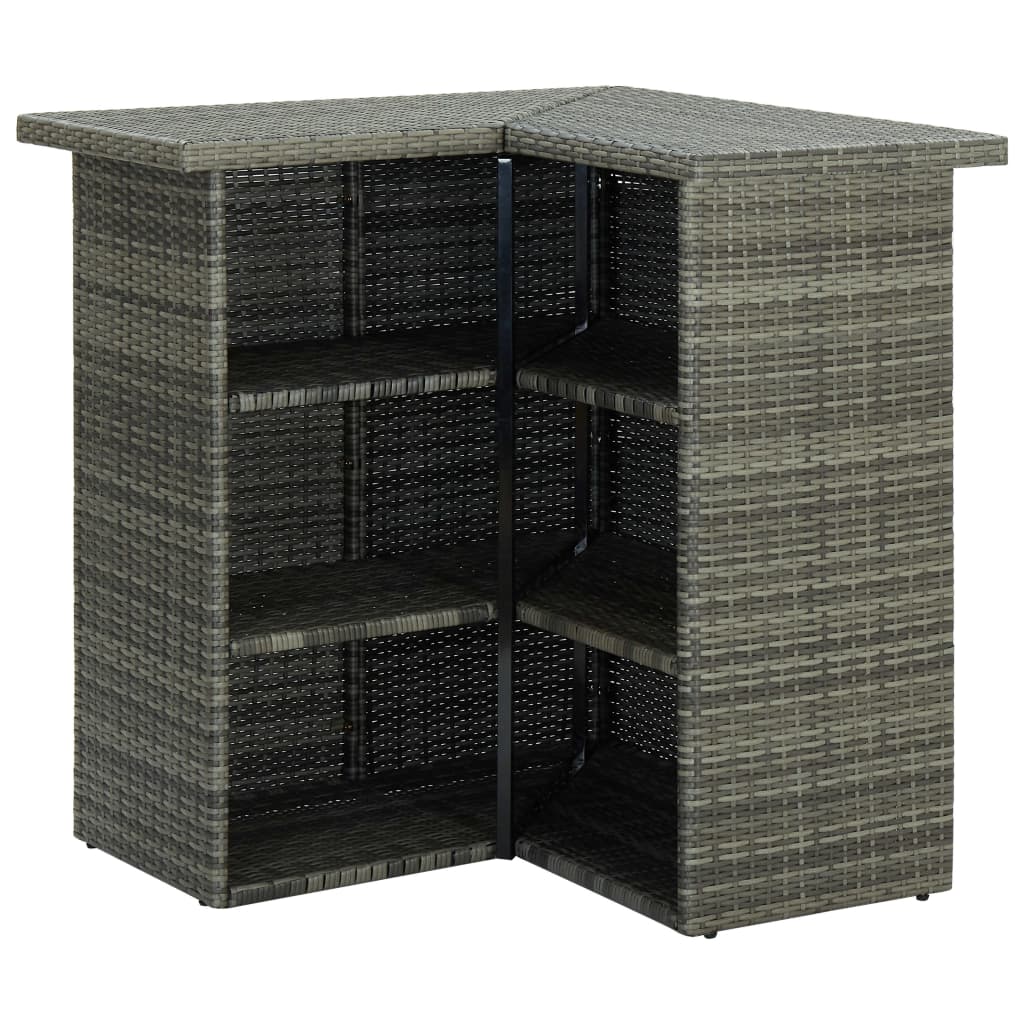 Garden Bar Set Grey Poly rattan, powder-coated steel, 100% polyester