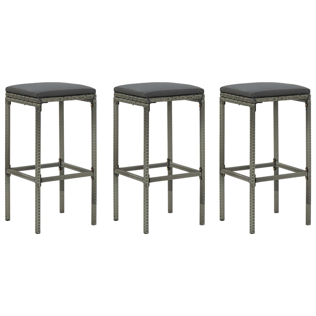 Garden Bar Set Grey Poly rattan, powder-coated steel, 100% polyester