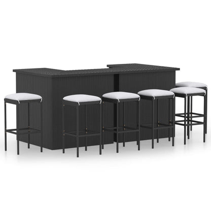 Garden Bar Set Black Poly Rattan, Powder-coated Steel Large