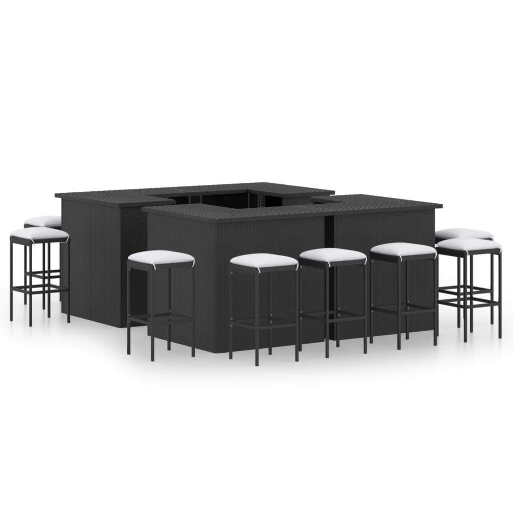 Garden Bar Set Black Poly rattan 16-piece set Removable Covers