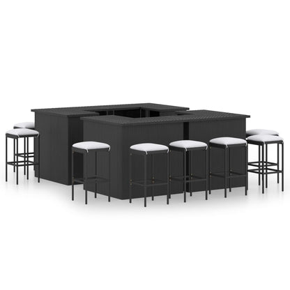 Garden Bar Set Black Poly rattan 16-piece set Removable Covers