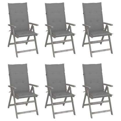 Garden Chair Set of 6 Grey Solid Acacia Wood, 100% Polyester