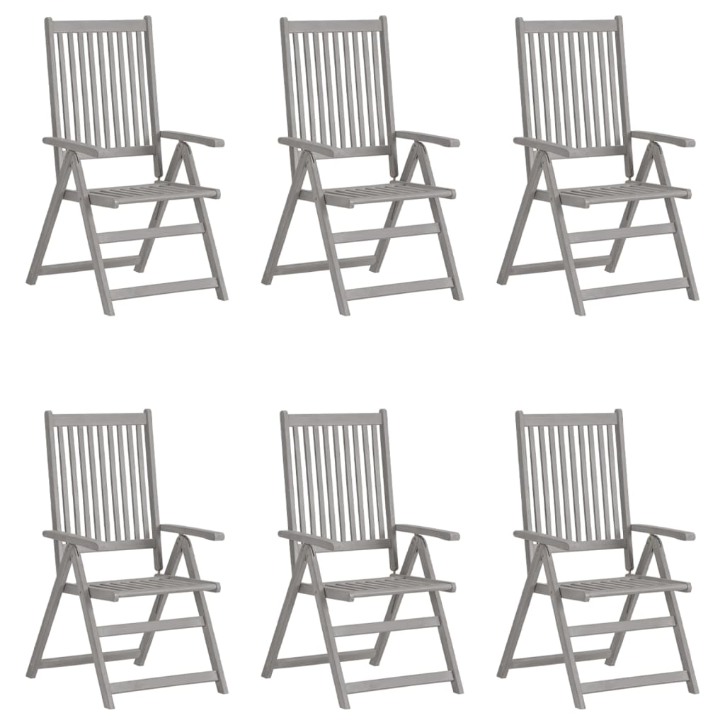 Garden Chair Set of 6 Grey Solid Acacia Wood, 100% Polyester