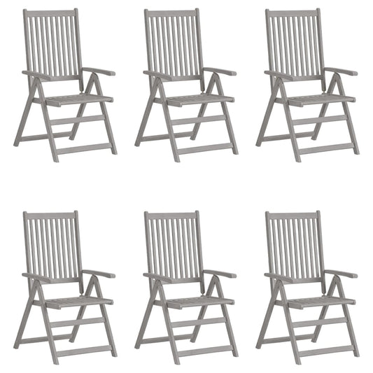 Garden Chair Set of 6 Grey Solid Acacia Wood, 100% Polyester