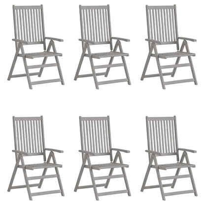 Garden Chair Set of 6 Grey Solid Acacia Wood, 100% Polyester