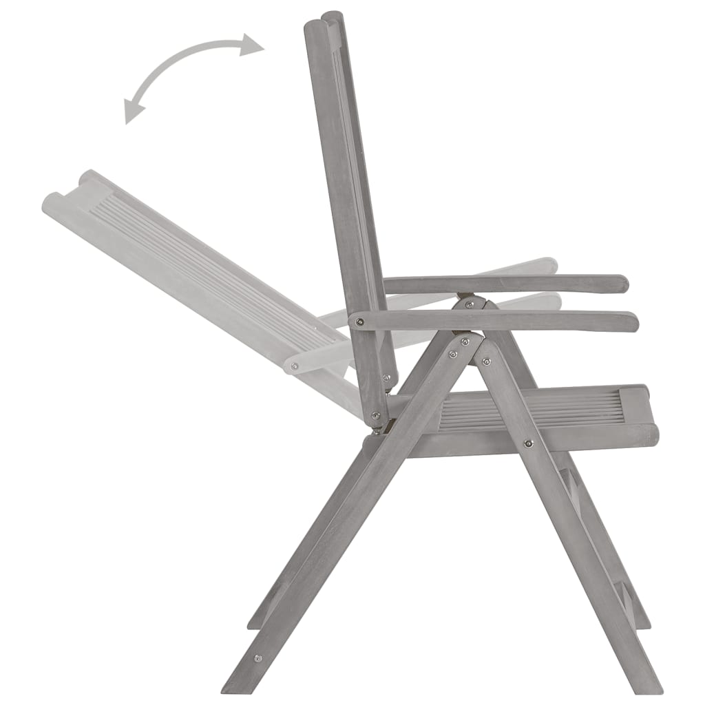 Garden Chair Set of 6 Grey Solid Acacia Wood, 100% Polyester