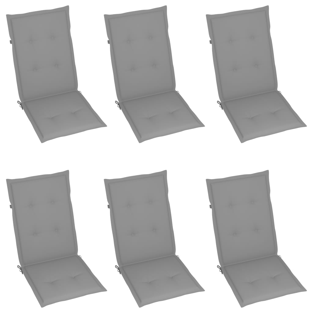 Garden Chair Set of 6 Grey Solid Acacia Wood, 100% Polyester