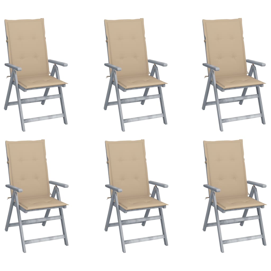 Garden Chair Set of 6 Grey Solid Acacia Wood Standard Foldable
