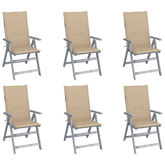Garden Chair Set of 6 Grey Solid Acacia Wood Standard Foldable
