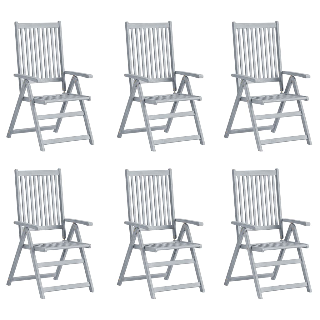 Garden Chair Set of 6 Grey Solid Acacia Wood Standard Foldable