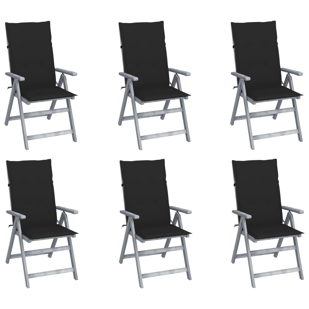 Garden Chair Set of 6 Grey Solid acacia wood Medium Foldable